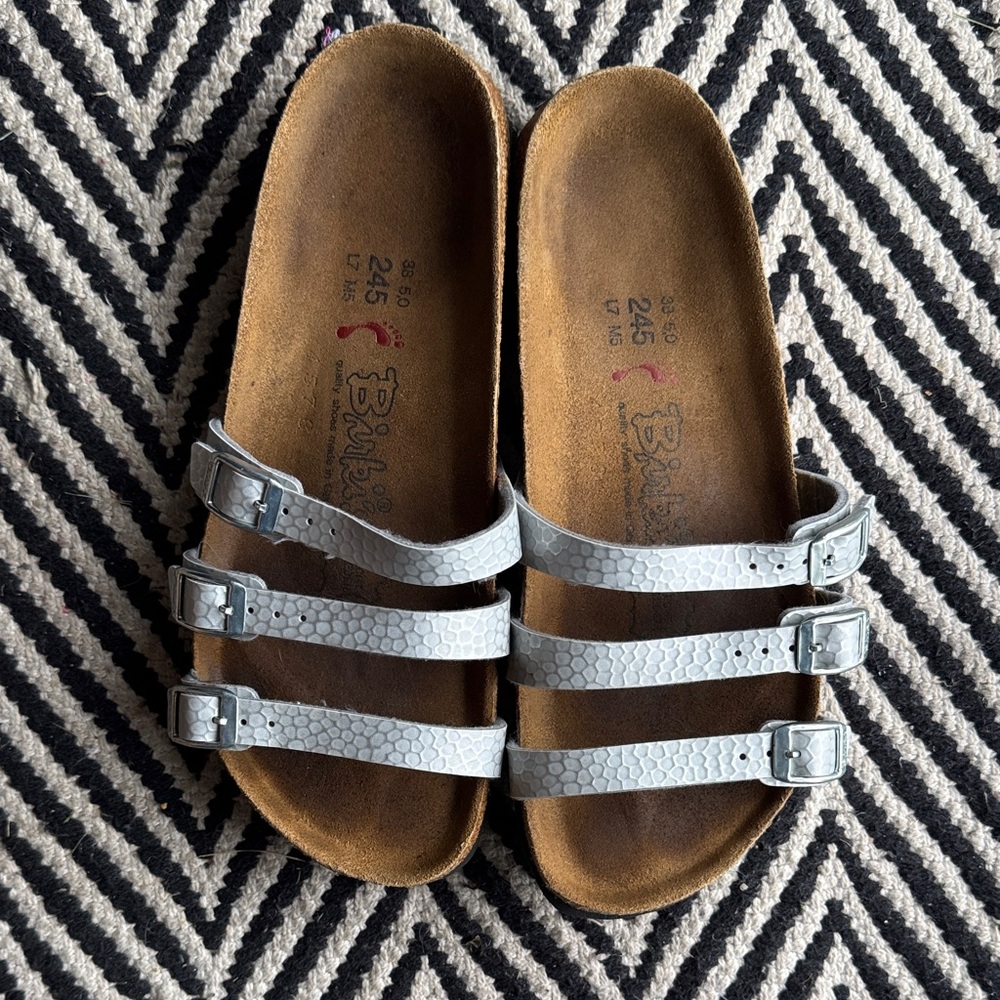 Birkenstock Triple Strap Sandals Silver Metallic